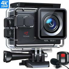 Видеокамера HD 4K, 20 мп в наборе с внешним микрофоном, дистанционным управлением, для подводной съемки Victure AC700 (без карты памяти) 